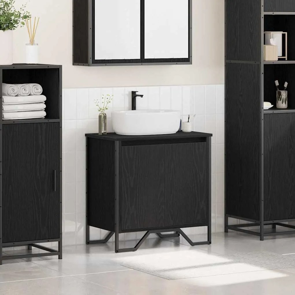 vidaXL Ντουλάπι Νιπτήρα Μαύρη Οξυά 60 x 35 x 60 εκ. Επεξεργασμένο ξύλο