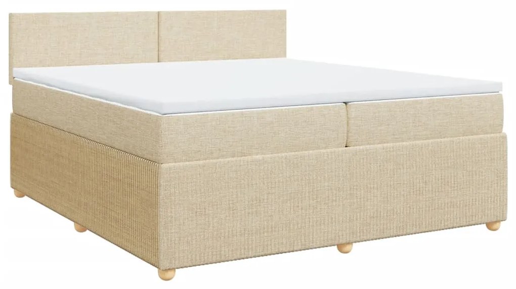 Κρεβάτι Boxspring με Στρώμα Κρεμ 200x200 εκ. Υφασμάτινο - Κρεμ