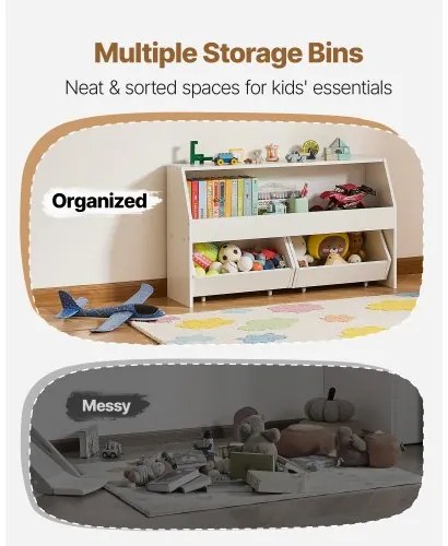 VEVOR Toy Storage Organizer, Wooden Kids Bookshelf with Storage, Toy Storage Cabinet with 2 Mobile Drawers, Kids Storage Organizer for Bedroom, Nursery, Living Room, Entryway, Preschool, White