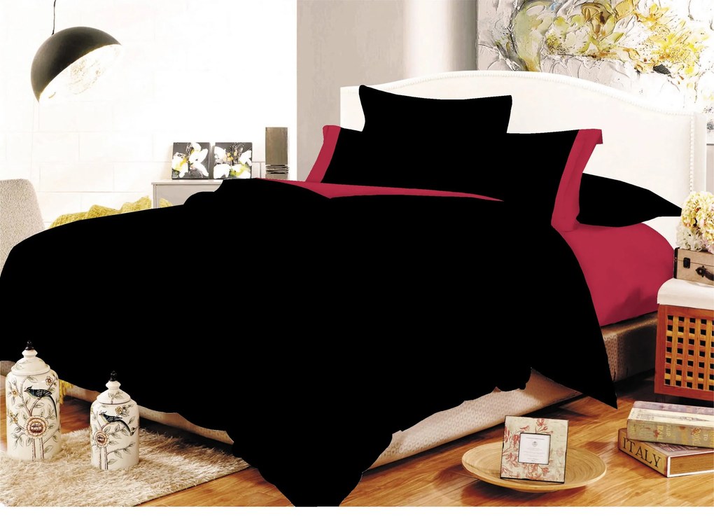 Σετ Σεντόνια Polycotton Υπέρδιπλα 220x240εκ. Με Φάσα Black-Red Komvos Home 7000207-16