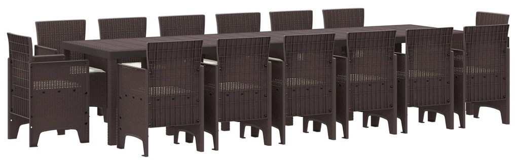 vidaXL Σετ τραπεζαρίας κήπου 15 pcs Καφέ Large Ρατάν πολυαιθυλενίου