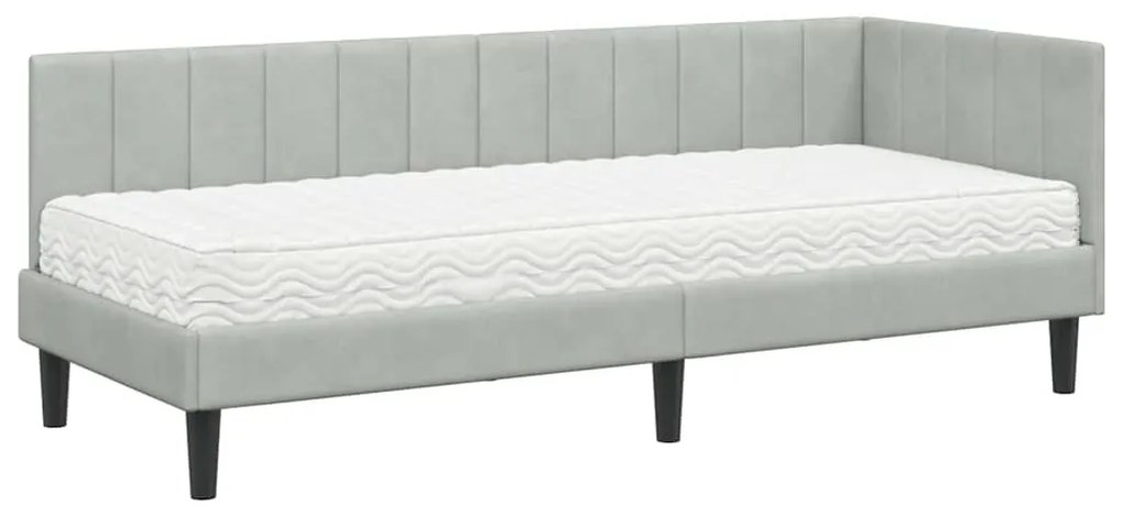 vidaXL Κρεβάτι γωνίας με στρώμα με στρώμα 2 pcs Ανοιχτό γκρι Βελούδο