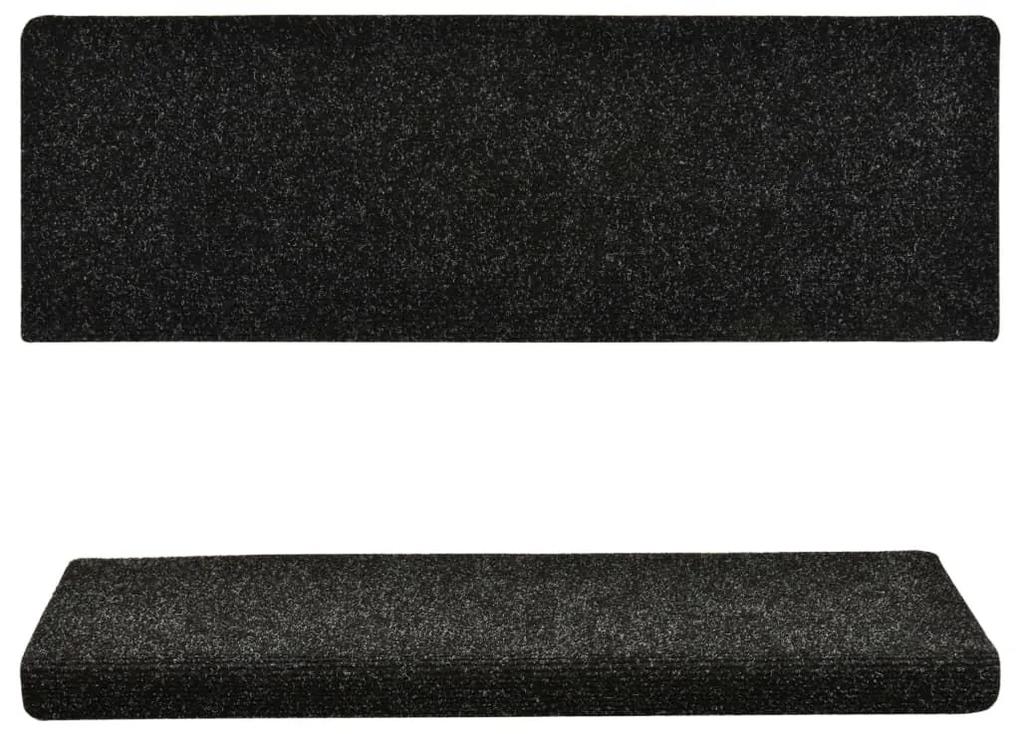 Πατάκια Σκάλας 15 τεμ. Μαύρα 65x21x4 εκ. Βελονιασμένο Ύφασμα - Μαύρο