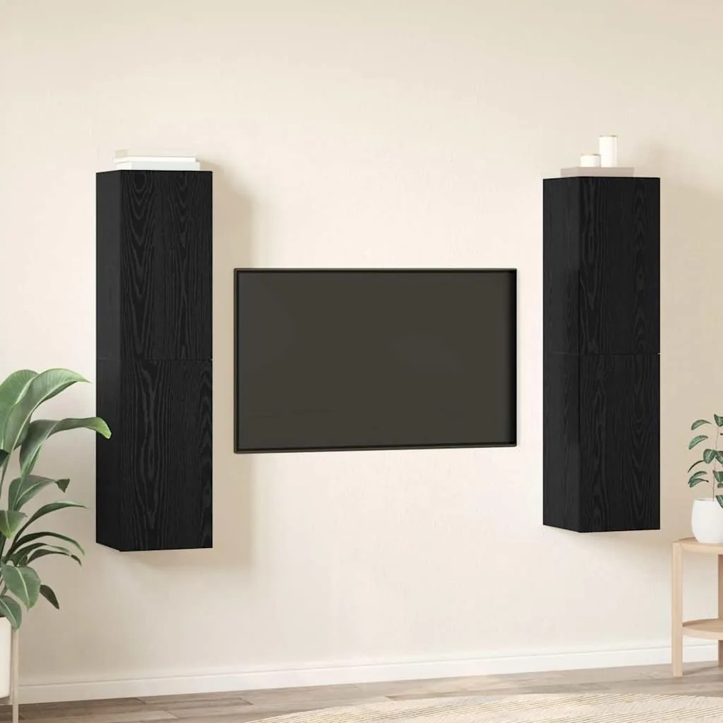 vidaXL Σύνολο Ντουλαπιών Τηλεόρασης Επιτοίχιο 4 pcs Μαύρη δρυς
