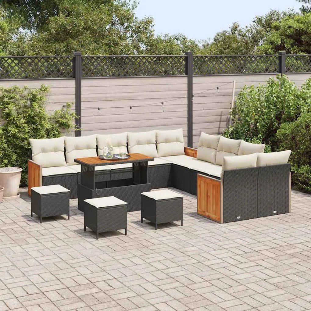vidaXL Σετ Καναπέ Κήπου 14 pcs Μαύρο και κρεμ 110 x 55 x 71 εκ