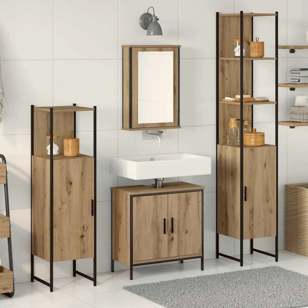 vidaXL Σετ Επίπλων Μπάνιου με ράφι 4 pcs Καφέ 33 x 33 x 185.5 εκ