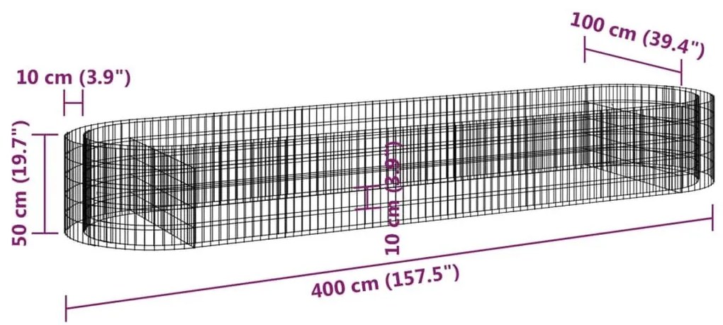 Συρματοκιβώτιο-Γλάστρα Υπερυψωμένη 400x100x50 εκ Γαλβαν. Ατσάλι - Ασήμι