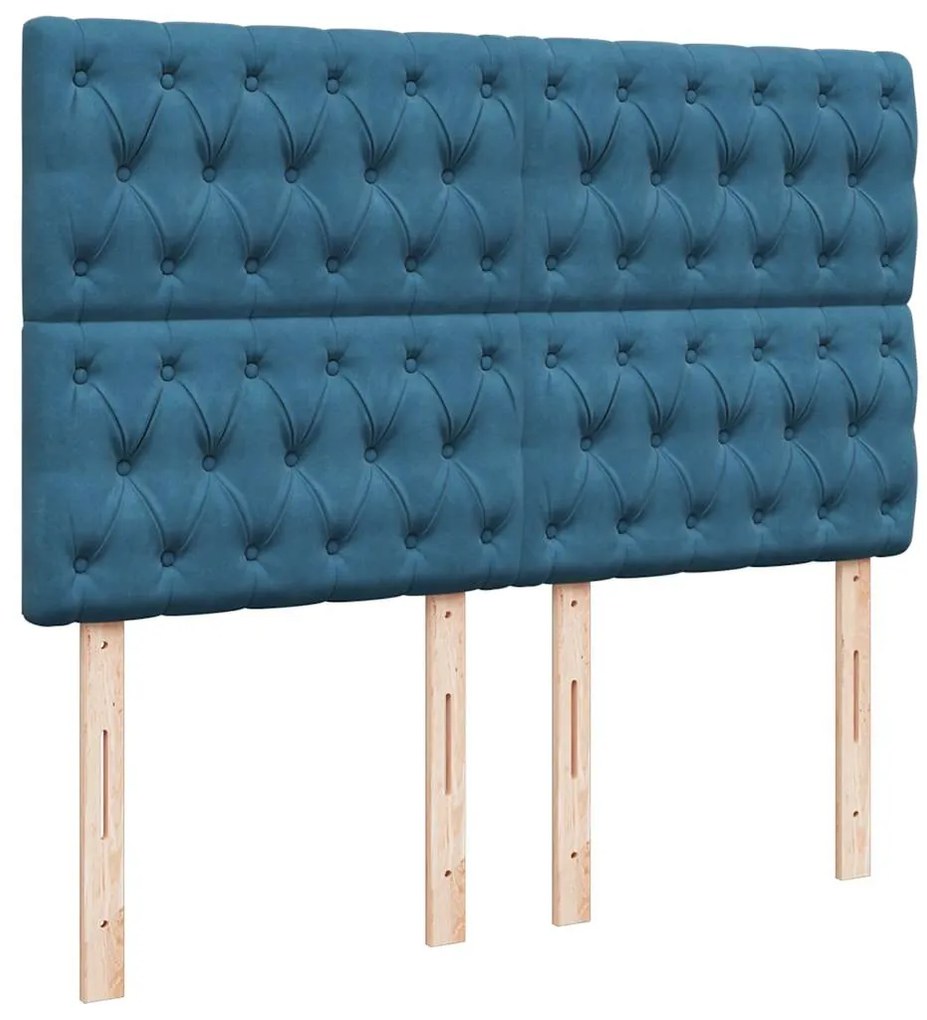 vidaXL Κρεβάτι Boxspring με Στρώμα Σκούρο Μπλε 140x200 εκ. Βελούδινο