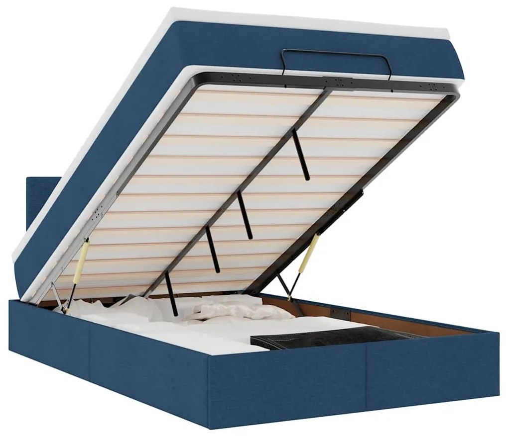 vidaXL Οθωμανικό κρεβάτι με στρώμα μπλε 120x200cm ύφασμα