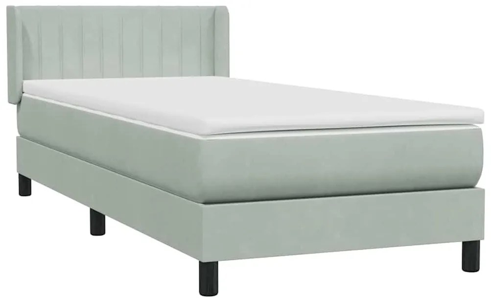 Box Spring κρεβάτι με στρώμα ανοιχτό γκρι 90x210 cm Βελούδινο - Γκρι