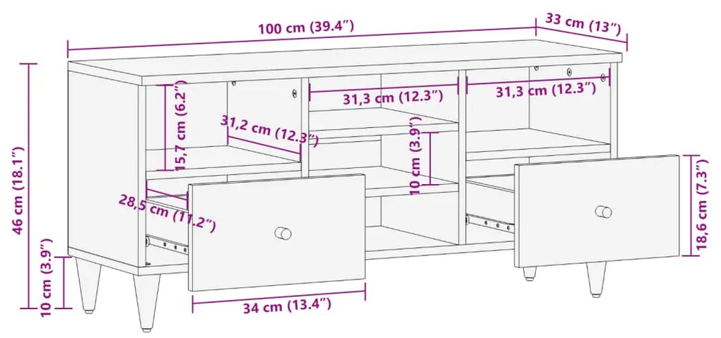 ΈΠΙΠΛΟ ΤΗΛΕΟΡΑΣΗΣ 100 X 33 X 46 ΕΚ. ΑΠΟ ΜΑΣΙΦ ΞΥΛΟ ΜΑΝΓΚΟ 358338