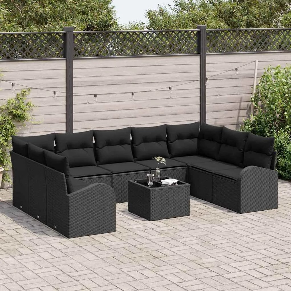 vidaXL Σετ Καναπέ Κήπου 10 pcs Μαύρο Πολυ ράταν