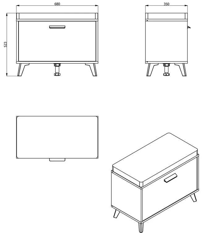 Έπιπλο Χολ Umbria KOM Γκρί Δρύς 68x35x47,5 εκ. 68x35x47.5 εκ.