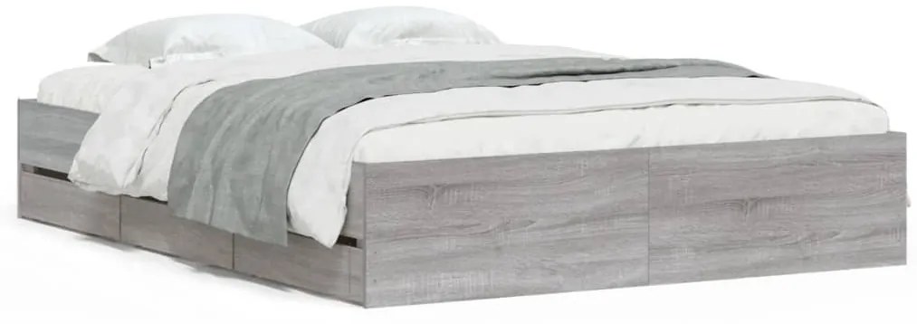 vidaXL Πλαίσιο Κρεβατιού με συρτάρια Γκρι sonoma 140x190εκ. Επεξ. Ξύλο
