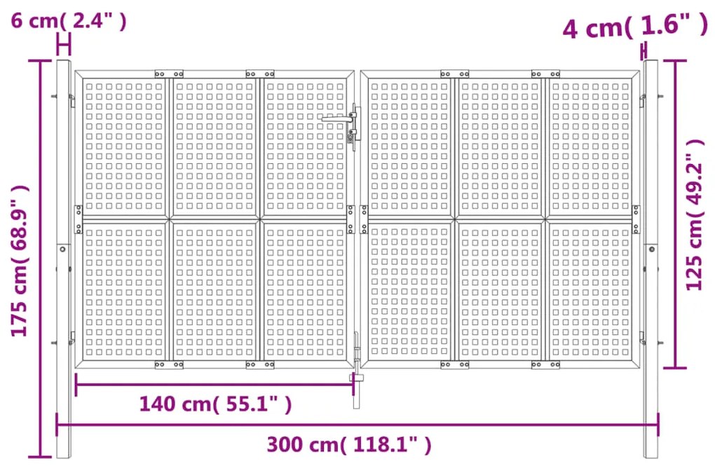 vidaXL Πύλη Κήπου Ανθρακί 300 x 125 εκ. Ατσάλινη