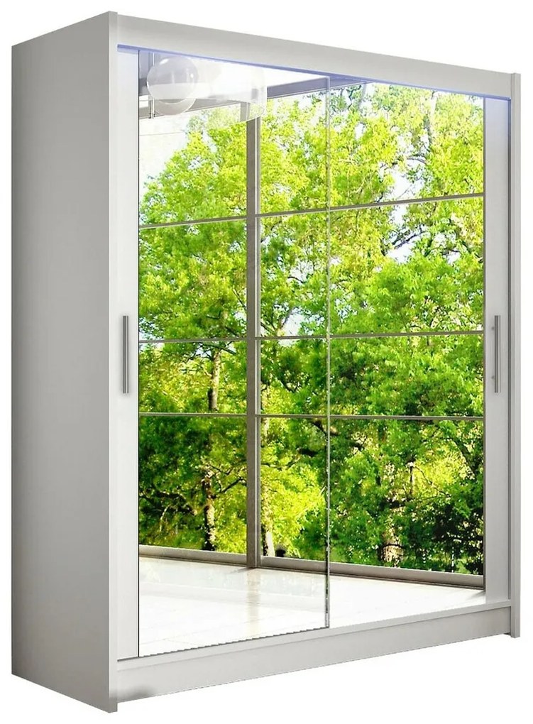 Ντουλάπα Atlanta 127, Άσπρο, 200x150x58cm, Πόρτες ντουλάπας: Ολίσθηση