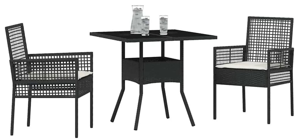 vidaXL Σέτ φαγητού για κήπο 3 pcs Μαύρο Πολυ ράταν