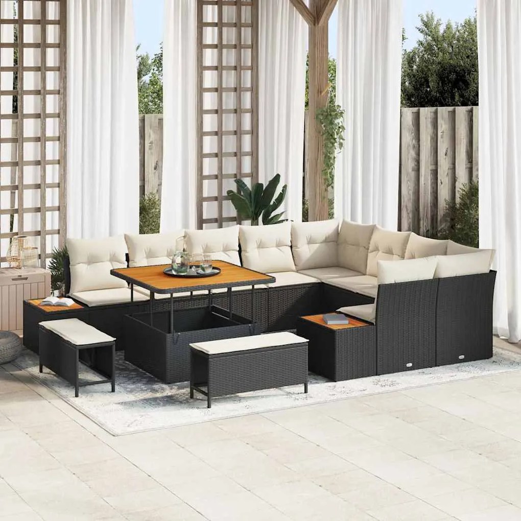 vidaXL Σετ Καναπέ Κήπου με μαξιλάρι 12 pcs Μαύρο Πολυ ράταν