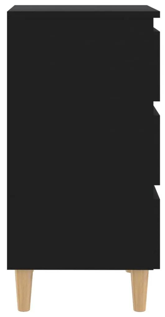 Κομοδίνο Μαύρο 40 x 35 x 69 εκ. με Μασίφ Ξύλινα Πόδια - Μαύρο