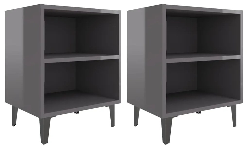 vidaXL Κομοδίνα 2 τεμ. Γυαλιστερό Γκρι 40x30x50 εκ. με Μεταλλικά Πόδια