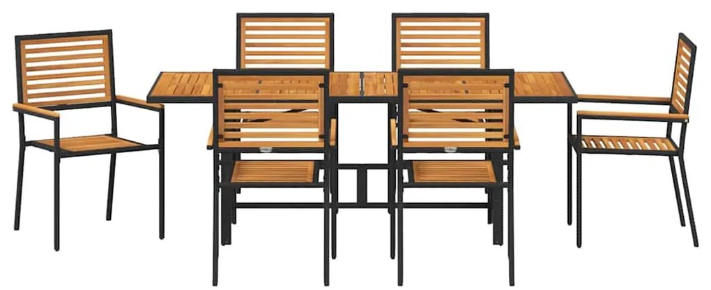 vidaXL Σέτ φαγητού για κήπο 7 pcs Μαύρο και Καφέ συνθετικό ρατάν
