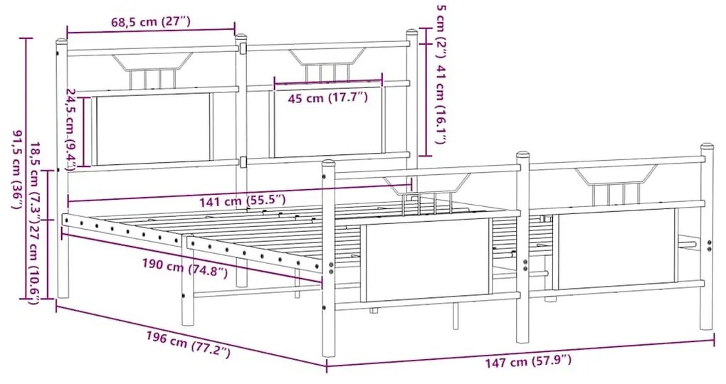 Πλαίσιο Κρεβατιού Χωρ. Στρώμα Sonoma Δρυς 140x190εκ. Επ. Ξύλο - Καφέ