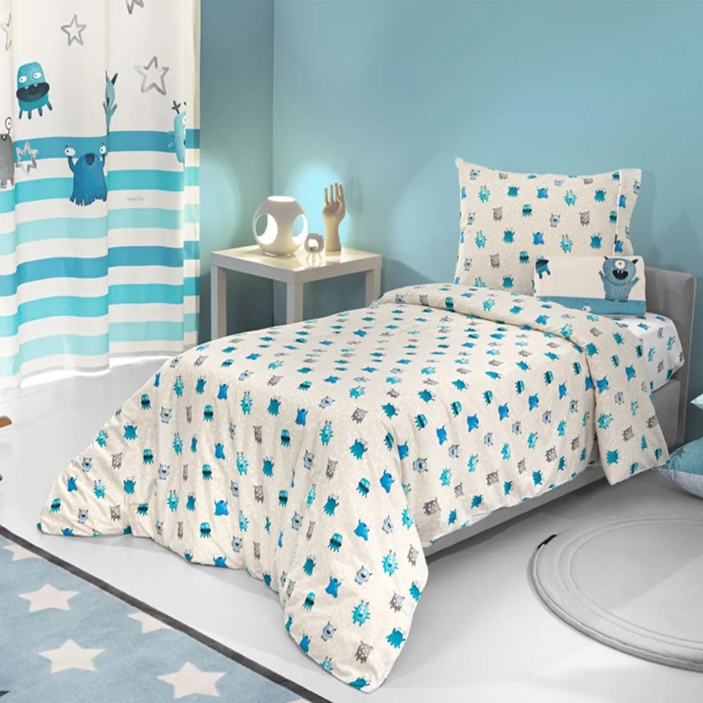 Σεντόνια Παιδικά Monsters (Σετ 3τμχ) Blue Saint Clair Μονό 165x250cm 100% Βαμβάκι