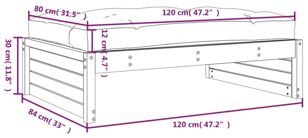 Υποπόδιο Κήπου Μαύρο 120 x 80 εκ. από Μασίφ Ξύλο Πεύκου - Μαύρο