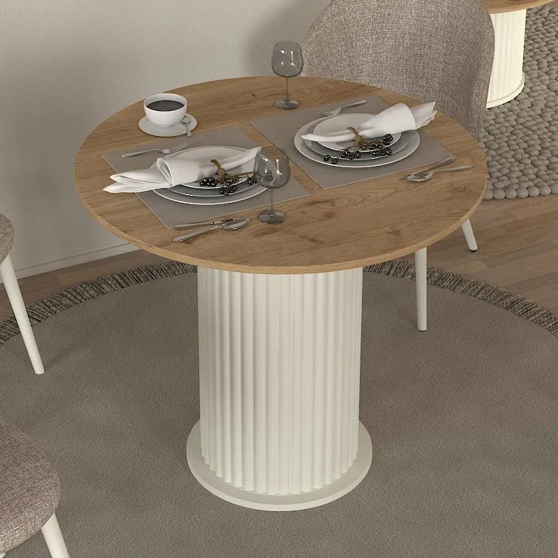 Τραπέζι Bohema Megapap χρώμα ivory - sepet oak Ø90x77,7εκ.-GP042-0285,1
