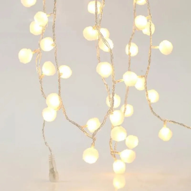 Magic Christmas Γιρλάντα Με 100 Λευκές Υφασμάτινες Μπάλες Θερμό Λευκό LED 5.15m Διάφανο Καλώδιο IP44 600-11296