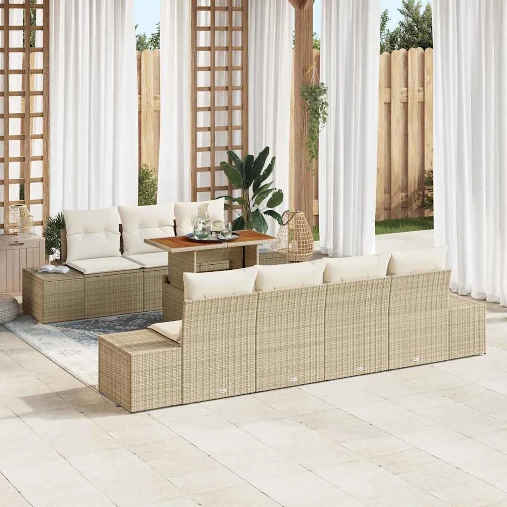 vidaXL Σέτ φαγητού για κήπο 8 pcs Μπεζ, Κρέμα 100 x 55 x 73 εκ