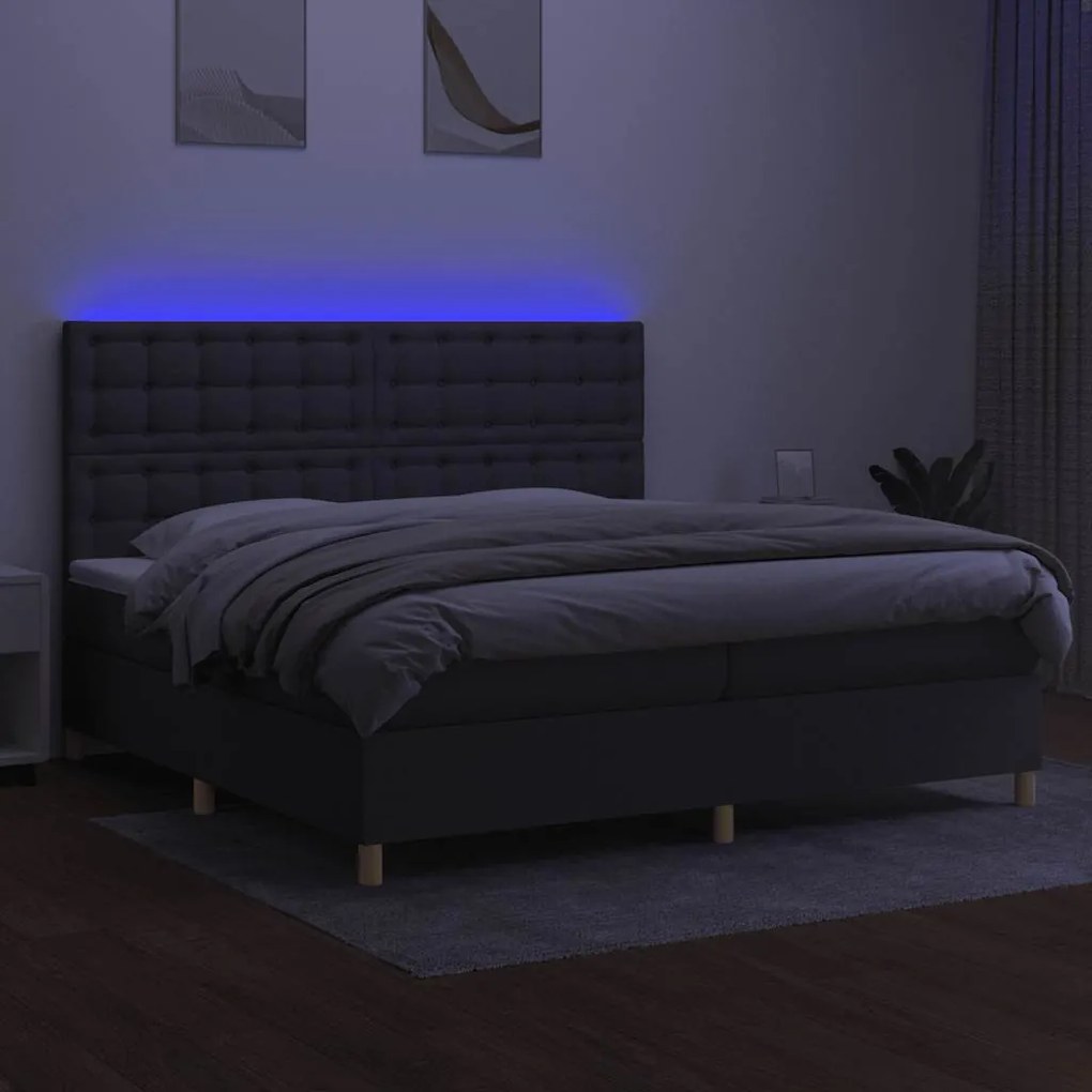 vidaXL Κρεβάτι Boxspring με Στρώμα & LED Σκ.Γκρι 200x200εκ. Υφασμάτινο