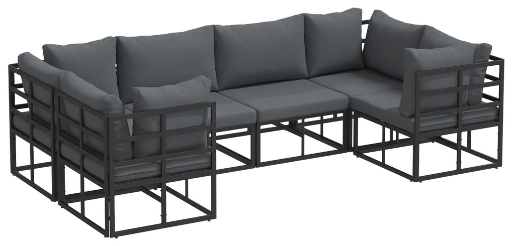 vidaXL Σετ Καναπέ Κήπου 6 pcs Μαύρο Αλουμίνιο