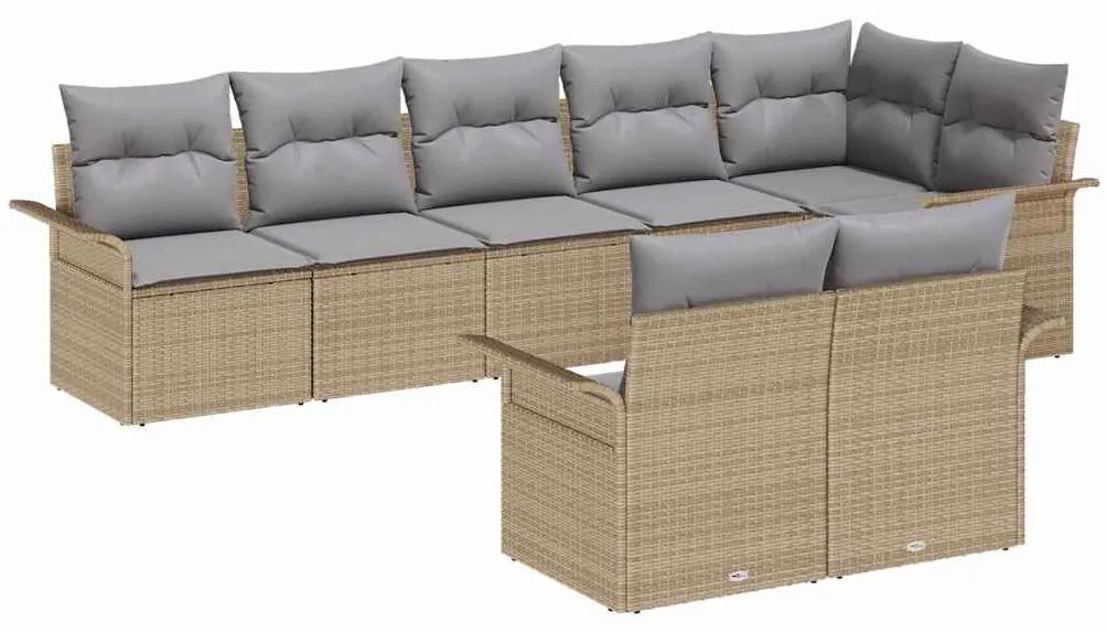 vidaXL Σετ Καναπέ Κήπου με μαξιλάρι 8 pcs Μπεζ Πολυ ράταν