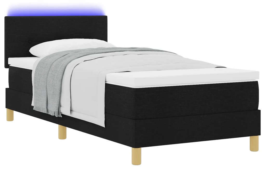 vidaXL Κρεβάτι με Σανίδα και Στρώμα & LED Μαύρο 80x200 εκ Ύφασμα