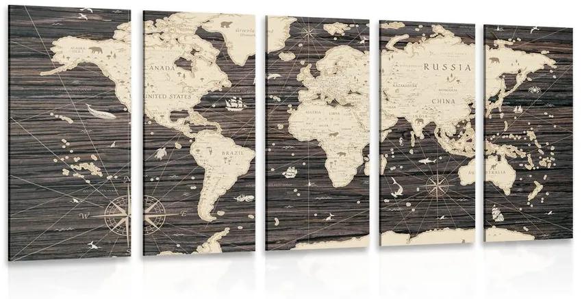 Χάρτης εικόνων 5 μερών σε ξύλινο φόντο - 200x100