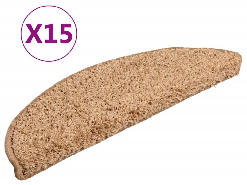 vidaXL Πατάκια Σκαλιών 15 τεμ. Μπεζ Ημίκυκλα 56x17x3 εκ.