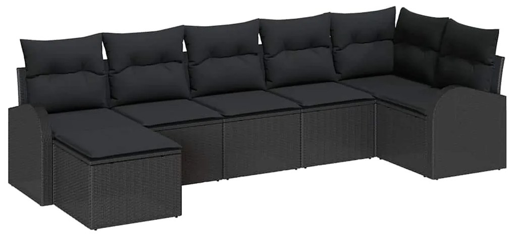 vidaXL Σετ Καναπέ Κήπου με μαξιλάρι 7 pcs Μαύρο Πολυ ράταν