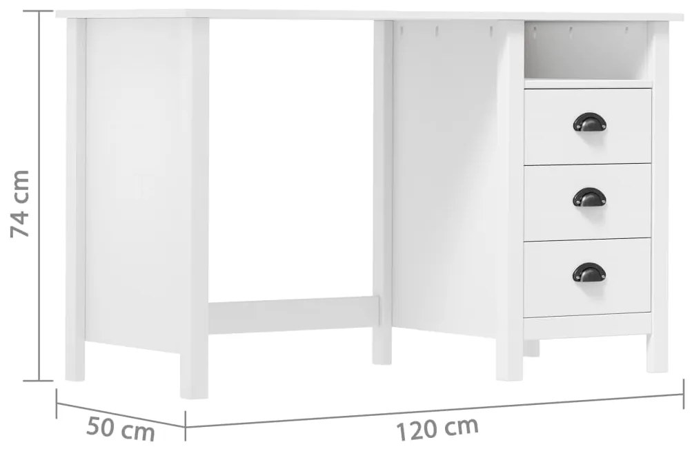 vidaXL Γραφείο Hill με 3 Συρτάρια 120x50x74 εκ Μασίφ Ξύλο Πεύκου