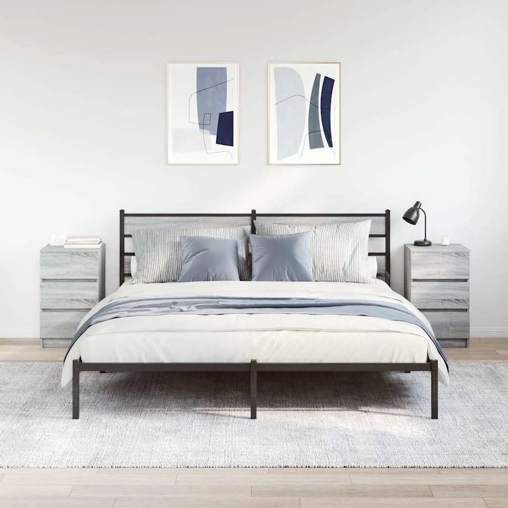 Κομοδίνα με 3 συρτάρια 2 τεμάχια Γκρι Sonoma 39x35x65 εκ. - Γκρι