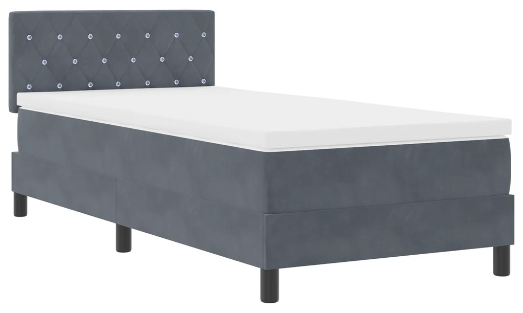 vidaXL Κρεβάτι Box Spring με Στρώμα Σκούρο Γκρι 90x200 cm Βελούδο
