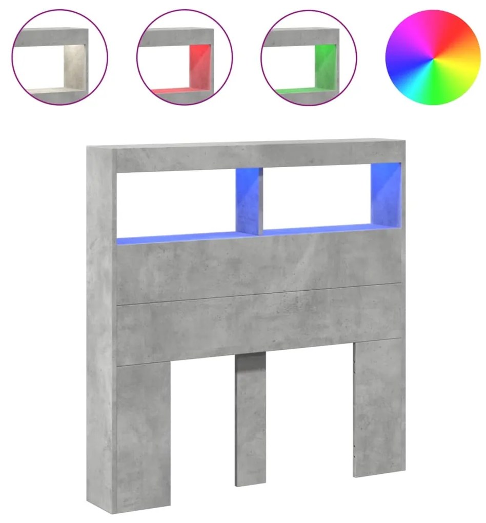 Κεφαλάρι με Αποθηκ. Χώρο &amp; LED Γκρι Σκυρ. 100x17x102 εκ. - Γκρι