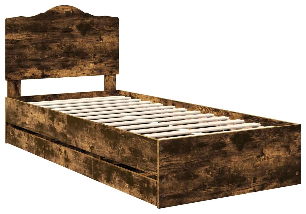 vidaXL Σκελετός Κρεβατιού Καπνιστό Δρύς 90 x 190 cm Μηχανήματος Ξύλο