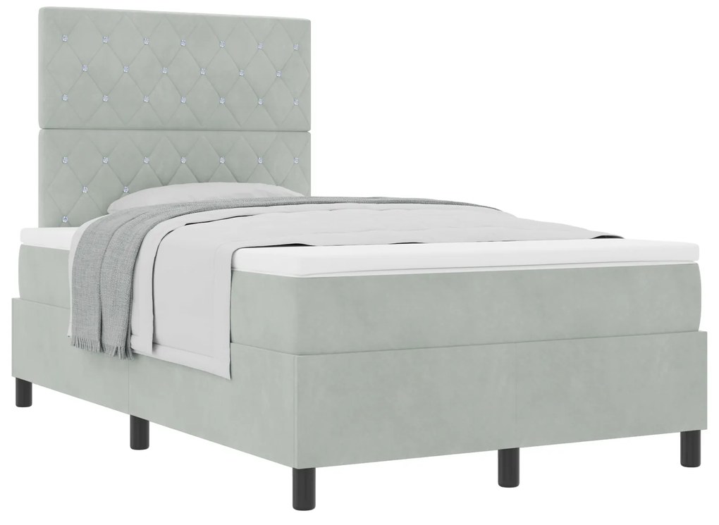 vidaXL Κρεβάτι Box Spring με Στρώμα Ανοιχτό Γκρι 120x200 εκ Βελούδο