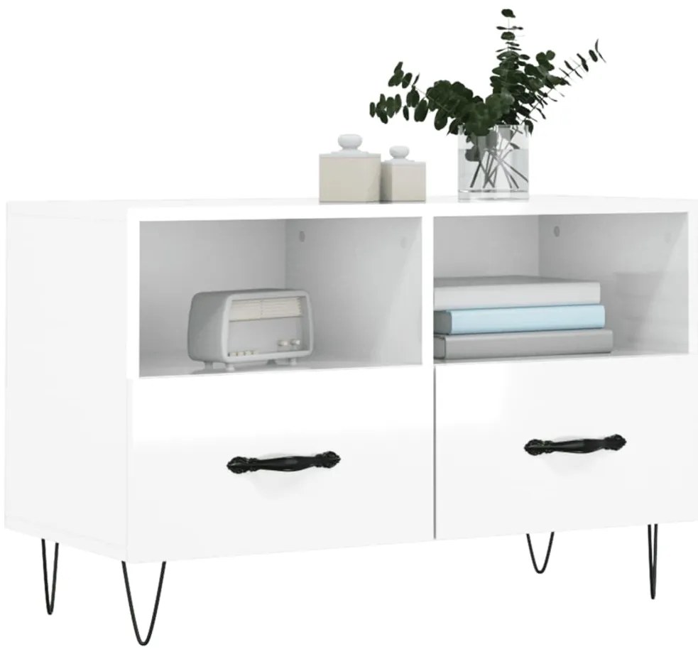 vidaXL Έπιπλο Τηλεόρασης Γυαλ. Λευκό 80x36x50 εκ. Επεξεργασμένο Ξύλο