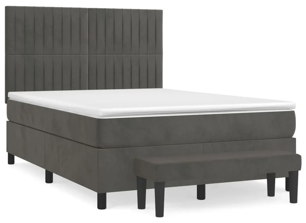 Κρεβάτι Boxspring με Στρώμα Σκούρο Γκρι 140x200 εκ. Βελούδινο - Γκρι