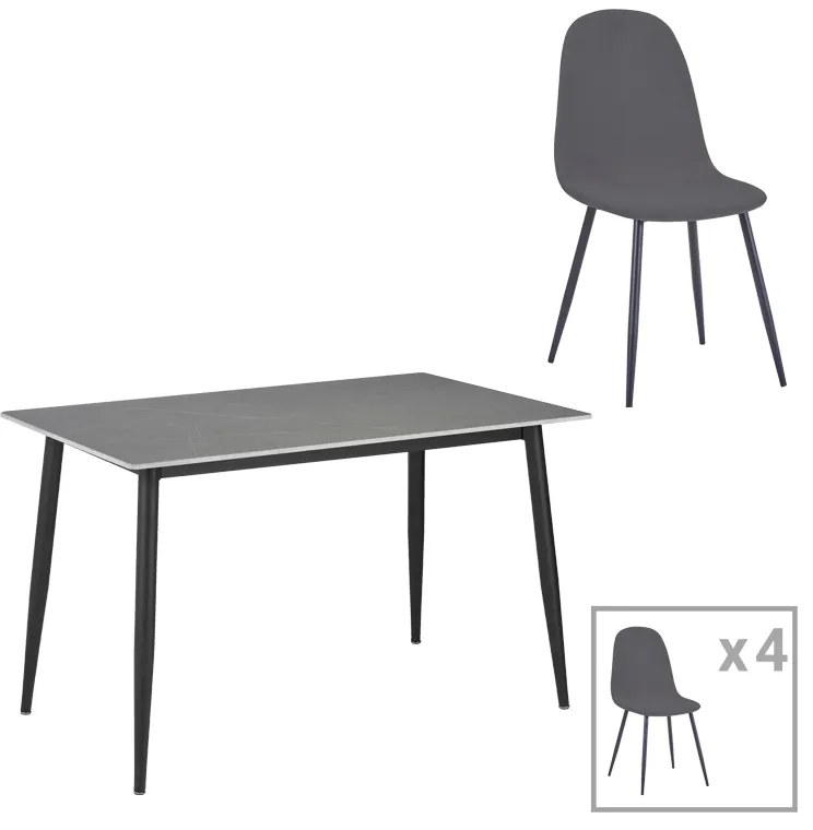 Intrahome Τραπεζαρία Gustas-Bella B Intrahome σετ 5τμχ γκρι μαρμάρου sintered stone-μαύρο μέταλλο 120x60x75εκ | SKU: INTRAPA-311112172