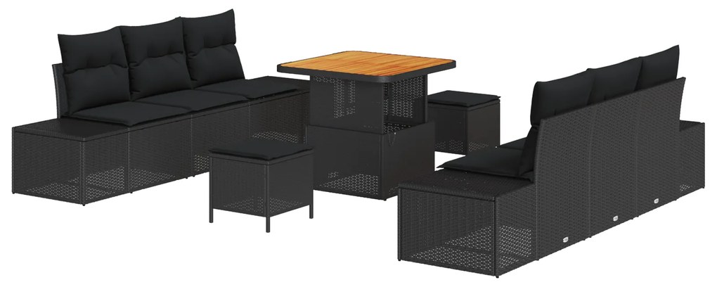 vidaXL Σετ Καναπέ Κήπου 9 τεμαχίων με Μαξιλάρια Μαύρο Πολυρτάν Ακακία