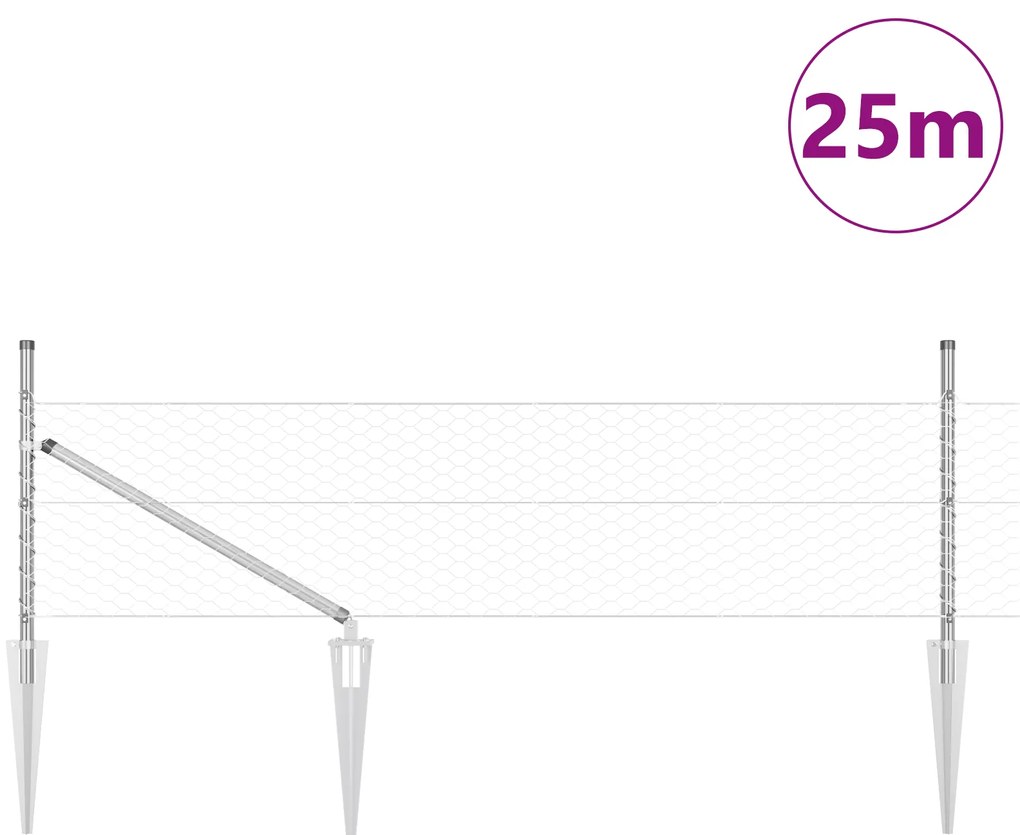 vidaXL Φράχτης Hexagon 0.8x25 m Γαλβανισμένος Χάλυβας