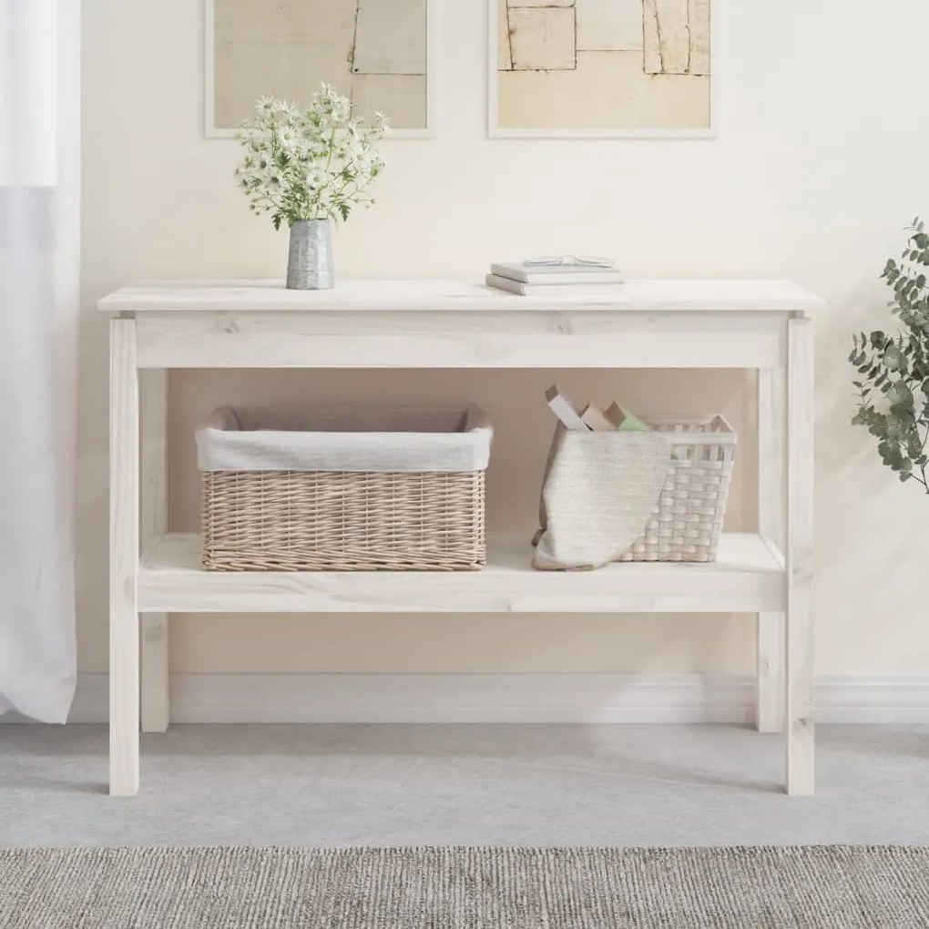 vidaXL Τραπέζι κονσόλα άσπρο 110x40x75 εκ. από Μασίφ Ξύλο Πεύκου